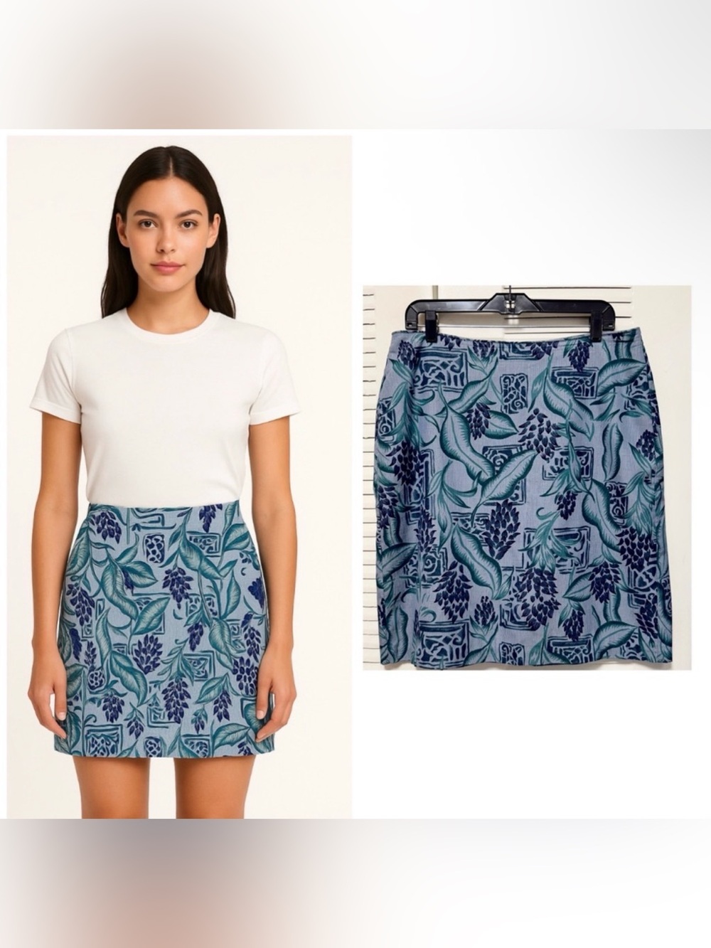 Tommy Bahama 100% Silk Hawaii Floral Pencil Blue Green Skirt Sz 14